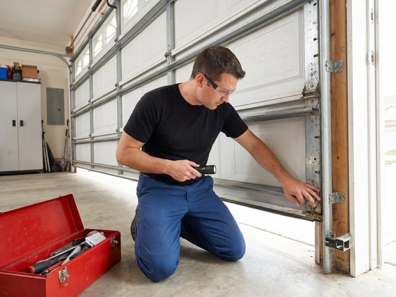 Technicians at work on a garage door